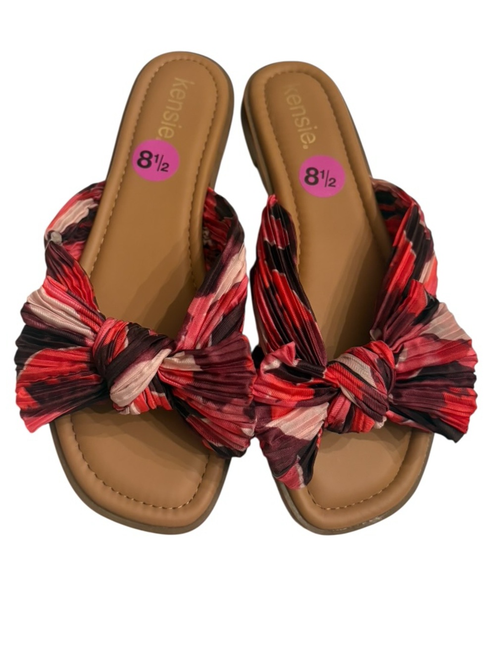 Kensie Dark Pink Floral Knot-Top Slide Sandals - 8.5